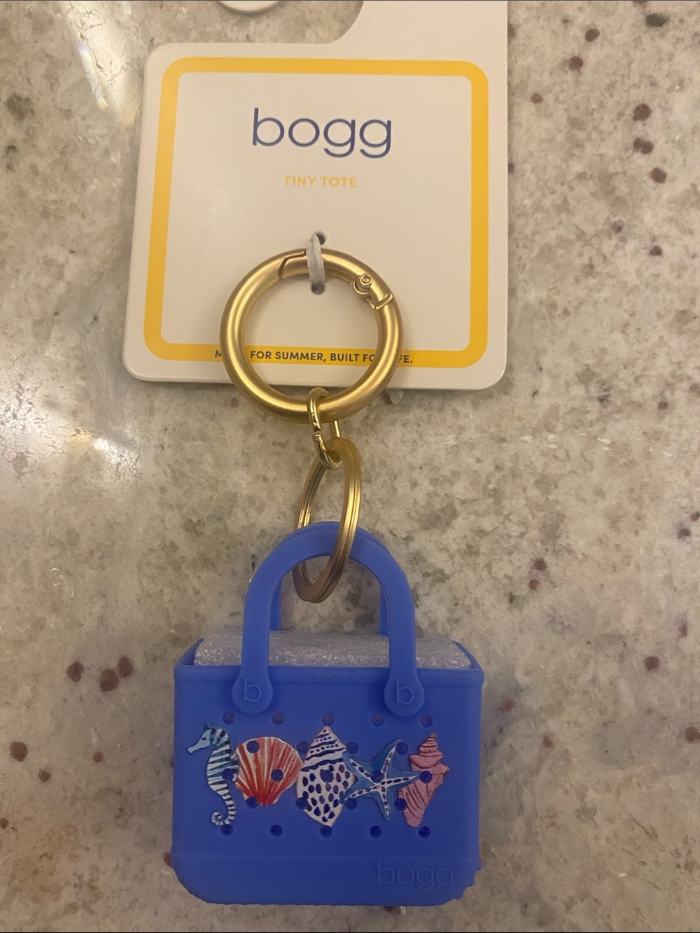 Bogg blue Tiny Tote bag charm Keychain with Seashell Design NWT
